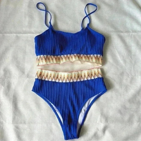Bikini Sets 2 Piece Swimsuit  Ribbed High Waisted Bathing Suit boho Aztec - Picture 6 of 13